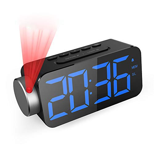 GlobaLink Reloj Despertador Digital, Despertador Proyector con FM Radio,Brillo de Proyección Ajustable 180 Rotable,Puerto USB,12/24 H,Snooze,Pantalla LED 6.5