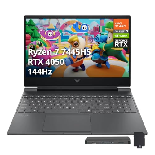 Image of HP Victus 15 15.6 inch FHD IPS 144Hz Gaming Laptop, AMD Ryzen 7 7445HS, GeForce RTX 4050, 16GB DDR5, 1.5TB Storage (512GB SSD + 1TB Docking Station Set), Backlit, Copilot, Wi-Fi 6, Win 11 Pro, Silver