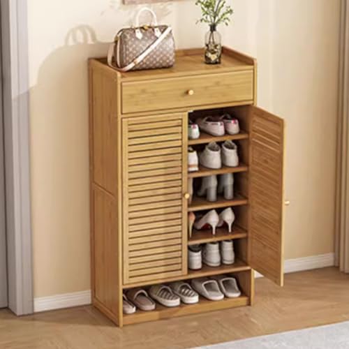 Meuble à chaussures étroit en bambou pour rangement d'entrée en bois