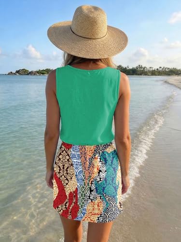 Image of SAUKOLE Womens Sleeveless T Shirt Dresses Casual Cute Floral Print Short Dress Summer Fashion Front Pockets