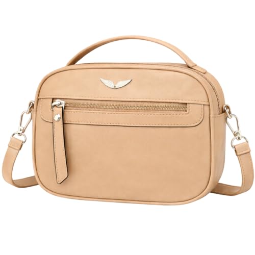 Bolsa Feminina Pequena Tiracolo Estilo Baú em Couro Sintético com Alça de Mão e Transversal removível, Compacta e Versátil para o Dia a Dia (Bege)