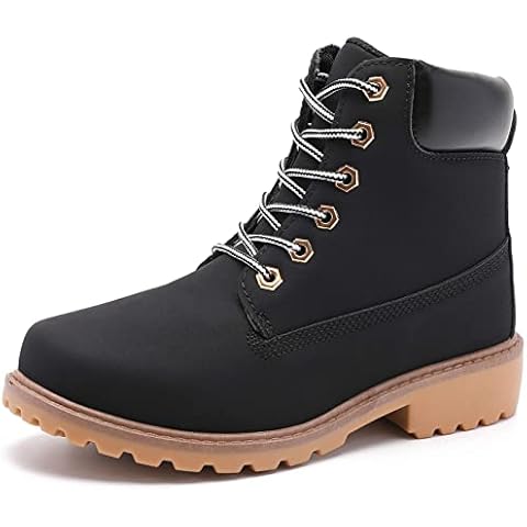 Womens work boots Ankle Boots for Women Low Heel Lace Up Combat Boots Waterproof, Black, 6.5 UK Cover