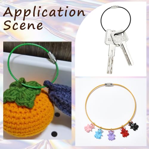 Image of SUNNYCLUE Stainless Steel Loops Wire Keychain Cable Large Key Rings Key Chain for Luggage Tags Key Tags Keyrings Kitchen