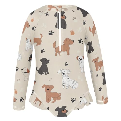 Long Sleeve Girls One Piece Swimsuits Dogs and Paw Beige Kids One Piece Swimsuit 3T2