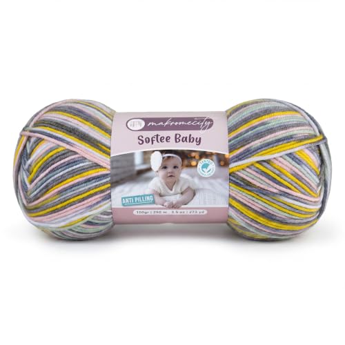 Image of Makromecity Softee Baby Yarn,%100 Premium Anti-Pilling Acrylic, 3.5 Oz, 273 yd (100gr /250 mt), Soft Yarn for Crocheting and Knitting (Boho Twist, 1 Skein)