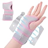 FAMJOALE Carpal Tunnel Wrist Brace for Right, Adjustable Adult Night Wrist Support Brace, Wrist Wraps No Pressure on Thumb, Pink Elastic Wrist Guards for Arthritis, Tendonitis, Pain Relief, Small