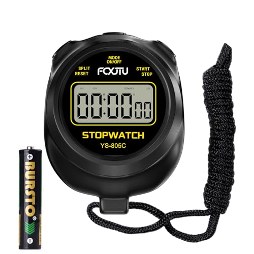 FCXJTU Digital Simple Stopwatch Timer, Single Lap/Split Memory Stopwatch Countdown Timer, On/Off, AAA Battery(Included), Child Friendly for Kids Students Coaches (Black)