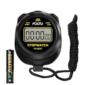 FCXJTU Simple Stopwatch Timer, Single Lap Stopwatch Countdown Timer, No Hourly Beep, On/Off, AAA Battery(Included), Large Display, Easy to Use, Ideal for Kids Coaches Black