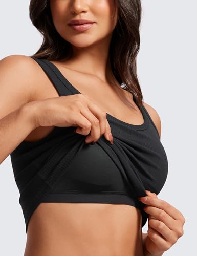 Image of CRZ YOGA Ribbed U Neck Crop Tank Tops | Medium Support, Removable Pads, Casual, Wide Straps, Longline Sports Bras for Women