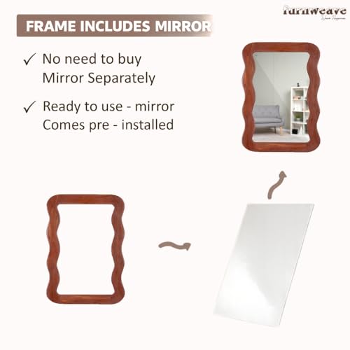Image of FURNWEAVE Jevar Antique Wall Mirror - Premium Solid Wood Frame | Modern Wall Mounted Decorative Mirror for Living Room | Wall Hanging Mirror for Bathroom Wall & Room Corner | Brown Distress