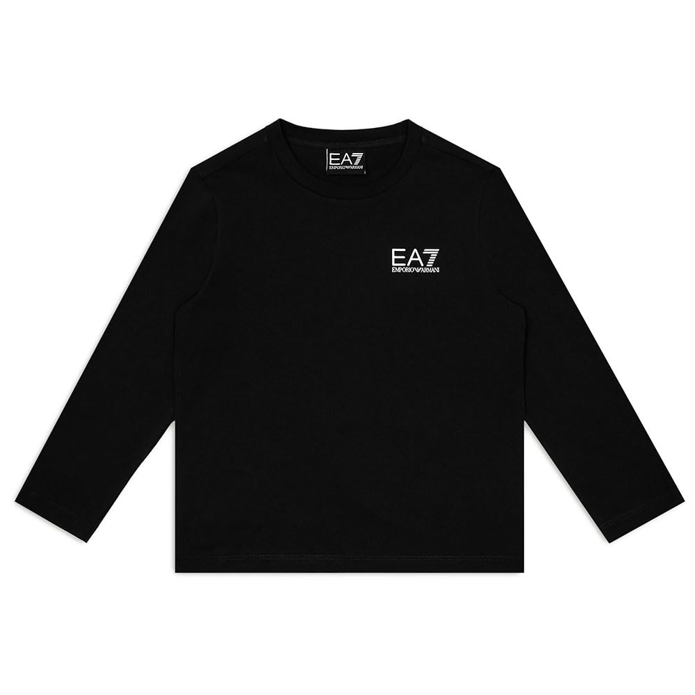 Ea7 Boys Black Core Identity Long-Sleeved T-Shirt In Pure Organic Cotton