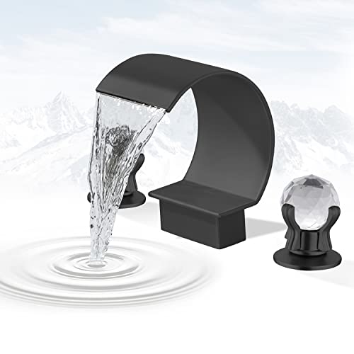 Bangpu 8 Inch Widespread Waterfall Bathroom Sink Faucet High Arc Deck Mount Bathtub Filler Faucet 2 Crystal Knobs Vanity Basin Mixer Tap, Matte Black #TOP4