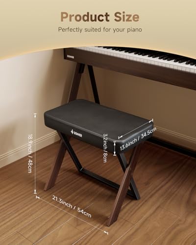 Donner Piano Bench DKB-300 Home Style Keyboard Stool with Thick Padding, Metal Keyboard Seat Piano Chair with Cushion, Walnut Wood Color - image 4
