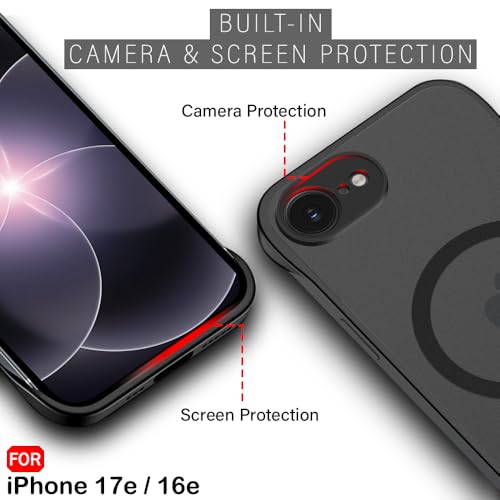 Image of TheGiftKart for iPhone 16e / iPhone 17e Case, Slim Hard Back Cover Compatible with Magsafe, Matte Frosted Translucent Back, Lightweight Profile, Hybrid Ultimate Slim Back Cover Case (PC & TPU, Black)