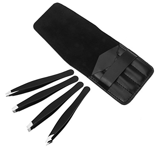 Pinças de sobrancelha de aço inoxidável da Frcolor, 4 peças, com pontas finas de faca reta para sobr