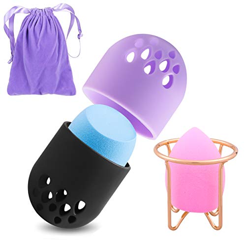 R HORSE 5 Packs Beauty Sponge Travel Case Set Makeup Sponge Case Foundation Makeup Sponges Makeup Blender Holder Carrying Case(1pc Sponge Case+2pcs Beauty Sponge+1pc Sponge Holder+1pc Velvet Pouch)