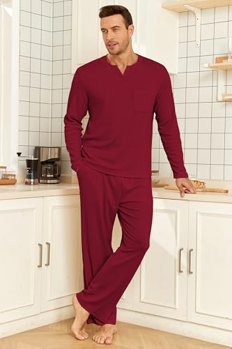 Image of JiniGolla Mens Pajamas Set Soft Short Sleeve Top and Pant Loungewear Sets 2 Piece Pjs with Pockets