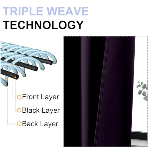 Simplebrand Ava Blackberry Short Blackout Curtains for Bedroom 45 Inches Long 2 Panels Set, Solid Thermal Insulated, Energy Saving Window Treatment Curtains Blackout Drapes, W40 x L45 Inch, Blackberry