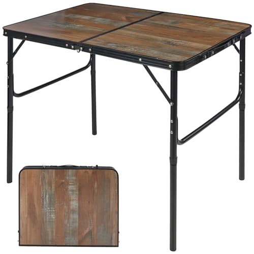 RedSwing Table pliante de 91 cm avec poche latérale réglable en hauteur, cadre en aluminium léger et portable, table de camping pour pique-nique en extérieur et intérieur, grain de bois marron large