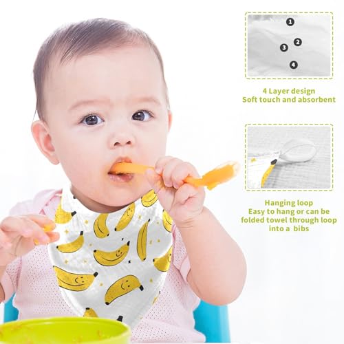 Image of vvfelixl Banana with Smile Baby Burp Cloths Baby Muslin Washcloths for Boys Girls Cotton Babys Face Towel for Newborn Infants Soft and Absorbent 11.8 X 11.8 in, 5 Pack