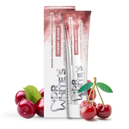 Dr. Whites Cherry Bloom Whitening Toothpaste for Sensitive Teeth | Fruit by Design Fluoride-Free with Nano Hydroxyapatite | Enamel Repair | Mint-Free Dentist-Formulated