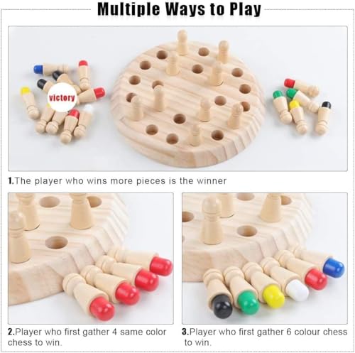 Image of Wooden Memory Chess Color Matching Game Multi Player Family Board Games for Kids and Adults, Learning Educational Toy Birthday Gift for Boy and Girl