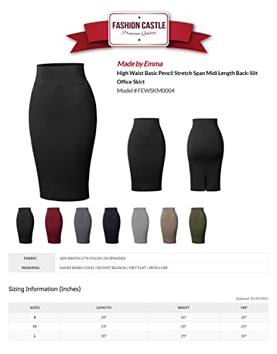 Made by Emma Women's High Waist Basic Pencil Stretch Span Midi Length Slit Back Skirt 5