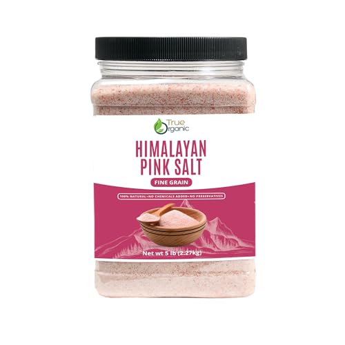True Organic, Himalayan Pink Salt 5 lb (80 oz) | Fine Grain | Rock Salt | Natural Minerals-Rich Pink Salt for Cooking,Seasoning.