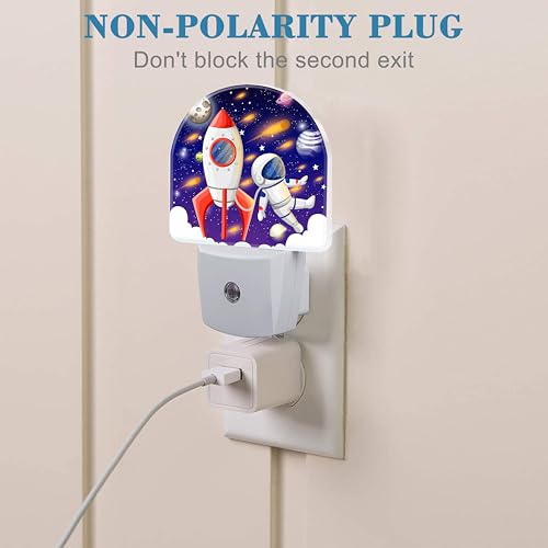 Image of Night Light for Kids Girls Boys, Space Spaceship and Astronaut LED Night Light Plug into Wall with Dusk to Dawn Sensor for Room Decor, Hallway, Kitchen, Bathroom, Nursery, Stairs