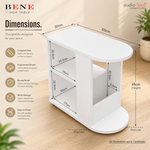 Image of Studio Kook Bene Engineered Wood Side Table | End Table with Storage, Matte Finish, DIY (DO IT Yourself) Assembly (Moonshine White)
