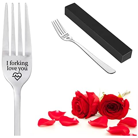 MOTONG Engraved Fork, I Forking Love You, Personalized Design Stainless Steel Forks with Luxury Black Box Perfect Valentine's Day Festival Gifts for Friends, Boyfriend, Girlfriend for Christmas, Gifts Cover