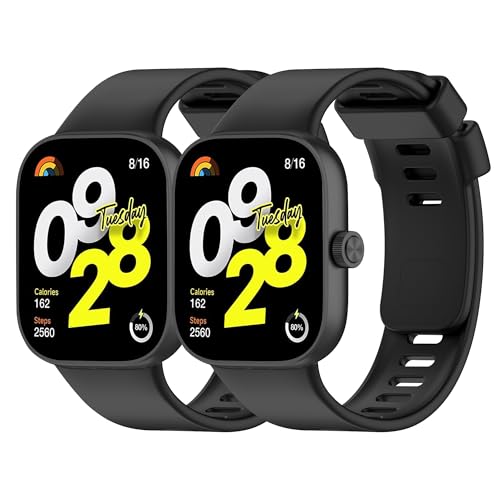 Amzpas 2 Pièces Bracelet Pour Xiaomi Redmi Watch 4 / Xiaomi Mi Band 8 Pro, Silicone Souple Bracelet pour Femmes Hommes, Noir+Noir