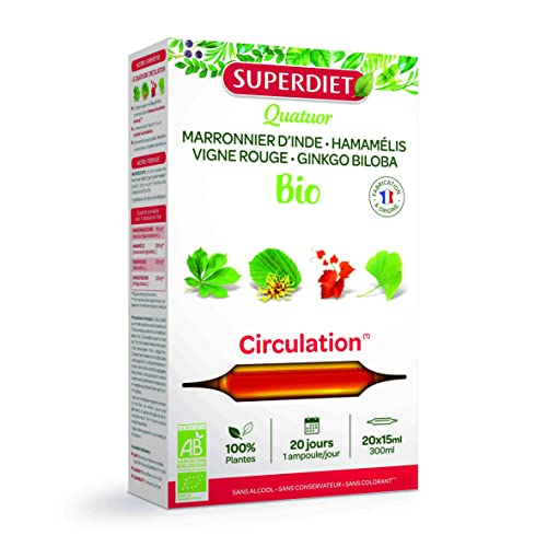 SuperDiet Quator Marronnier, Hamamélis, Vigne Rouge et Ginkgo 20 ampoules de 15ml soit 300ml Cover