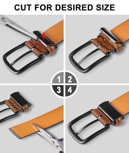 KEMISANT Men Leather Belt 7Holes Adjustable for Jean Casual Dress Golf 1 1/2"-Metal Hole Design-Cut For Fit3