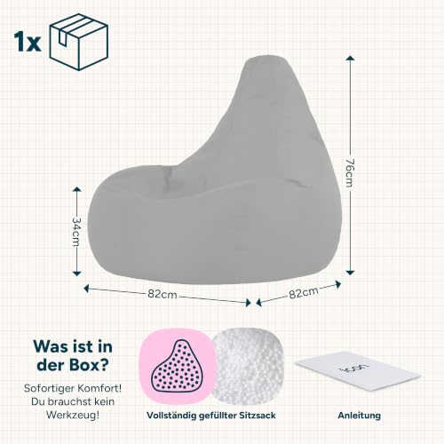 Bean Bag Bazaar Dalton Outdoor Gaming Sitzsack mit Füllung, Dunkelgrau