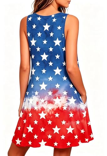 Image of Roshop Womens Juneteenth Flag Sleeveless Dress 4th of July Patriotic Swing Sundress with Pockets