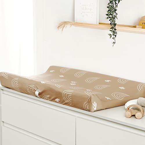 Image of GRSSDER Stretch Ultra Soft Jersey Knit Changing Pad Covers Set 2 Pack, Change Table Pad Covers Fit 32 inch /34 inch x 16 inch Pads Safe and Snug, Jungle Bear /Rainbow for Baby