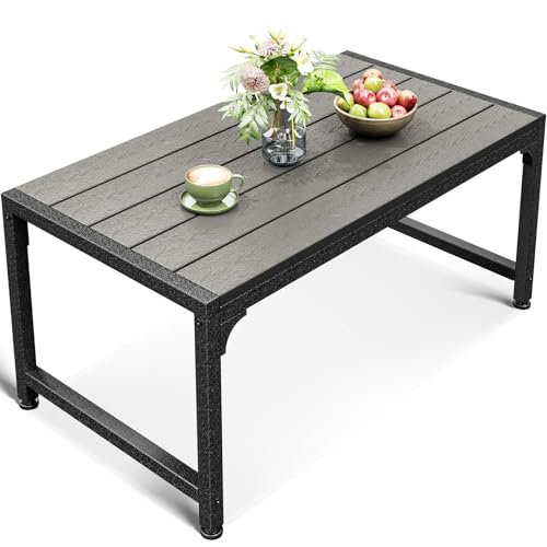 ODK Outdoor Coffee Table, Rectangle Weather-Resistant Patio Coffee Table for Garden, Balcony, Hot Tub, Poolside, Heavy-Duty Metal Frame, Grey