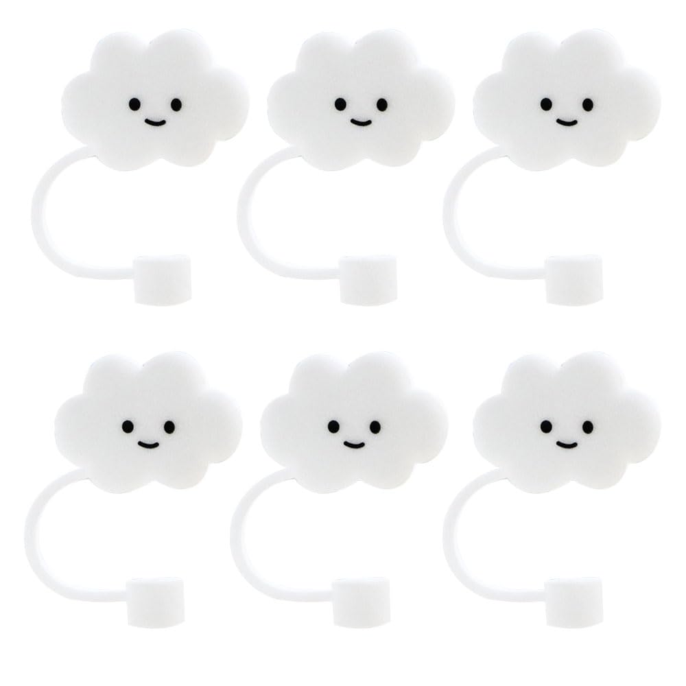 6 Pieces Cloud Shape Covers,Cap Silicone Straw,Cloud Shape Protector,Reusable Straws for 8mm Straws Airtight Seal Splash Proof Protector Caps.(White)