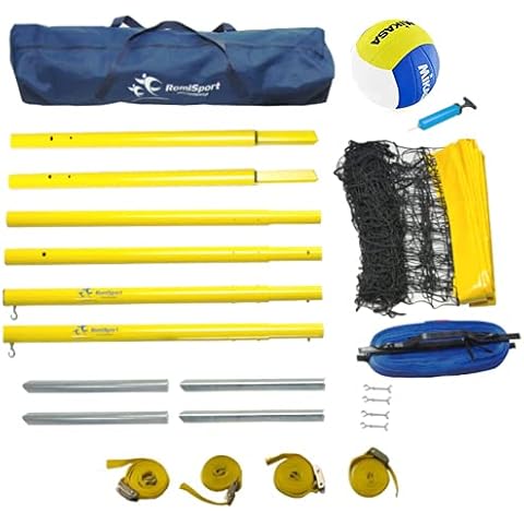 RomiSport Beachvolleyball komplettes Netz + Stahlpfosten + Feldmarkierung Courtline + Ball VXL20, 9.5 m Freizeitnutzung im Garten oder am Strand Cover