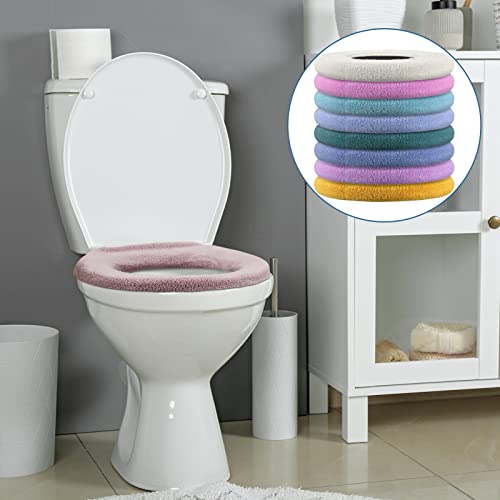 8 Stück weiche WC-Sitzbezug-Pads, waschbar, Toilettensitzkissen, länglich, dehnbar, Toilettensitzwärmer, dicker, einfache Installation, Toilettensitzbezug für Badezimmerdekorationen, 8 Farben (flach) – Bild 4