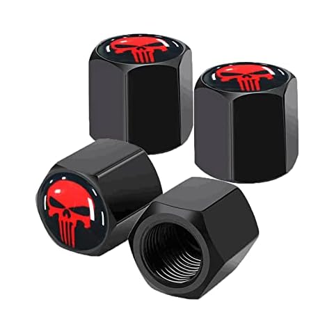 Ajxn 4 Pack Skull Car Wheel Tire Valve Stem Caps Airtight Dust Proof Covers Universal Tire Air Valve Caps, Trucks, Bicycles, Car Accessories for Men and Women Red Cover