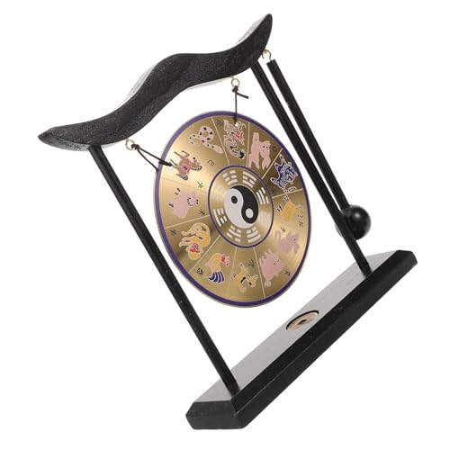 Homoyoyo 銅製デスクトップゴング 伝統風合風鈴飾り 友達や家用ミニオーナメント 安定感ある木製台座付き お祝い 新築祝ホームデコレーショ