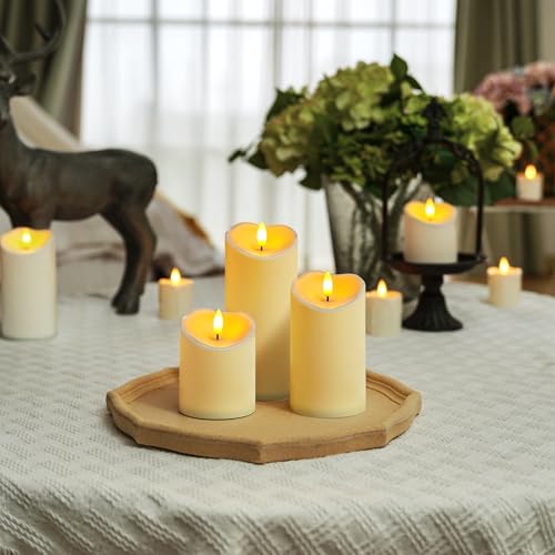 Image of Homemory Flameless Candles with Timer and Remote Control, Battery Operated LED Candles, Realistic Fake Plastic Candles for Wedding, Festival, Home Decor, Waterproof Outdoor, D3 inchH4 inch6 inch8 inch, Dark Ivory