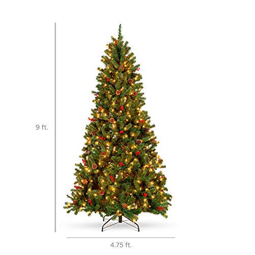Image of Best Choice Products 9ft Pre-Lit Pre-Decorated Artificial Christmas Tree Spruce w /Twinkling LEDs Pinecones, Berries, 900 Lights, w / 2,128 Tips