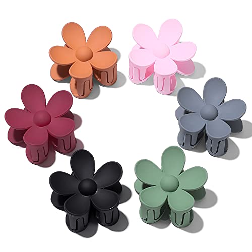 6 Pieces Big Acrylic Hair Claw Clips, Colorful Flower Hair Clips, Non Slip Cute Hair Catch Barrettes Jaw Clamps for Women Girls Headwear, 6 Colors (A)