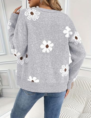 Image of IDEALSANXUN Womens Daisy Sweater Cardigan Fall Winter Button Down Flower Floral Sweaters