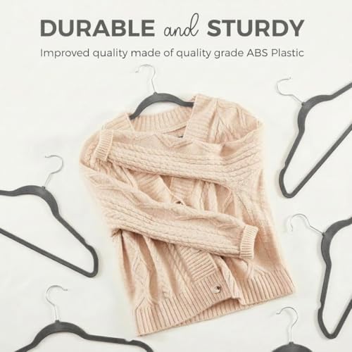 Image of Ginoya brothers Velvet Hangers,Non Slip Notched with Rose Gold Hook Coat /Suit Hangers,Space Saving 360 Degree Swivel Hook Clothes Hangers Wardrobe Hanger. (Grey, 50)