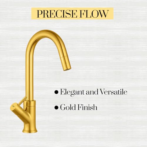 Image of ZAP Gold Elixir Series Swan Neck Kitchen Sink Tap | 360 Swivel Spout | Premium Brass Pillar Tap for Sink & Wash Basin
