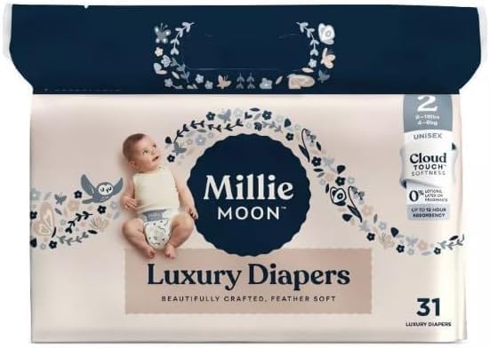 Image of Millie Moon Luxury Diapers, (Size - 2 and 31 Count) Weight Range: 9 to 18 lbs